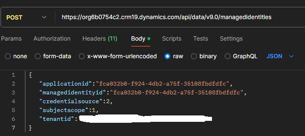 Postman POST managed identity